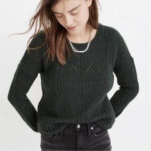 Madewell Charley Forest Green Crew Neck Cable knit Sweater